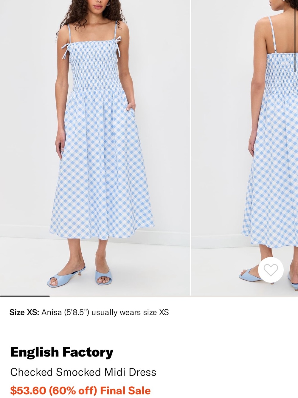 English Factory Light Blue & White Checked Smocked Midi Skirt
